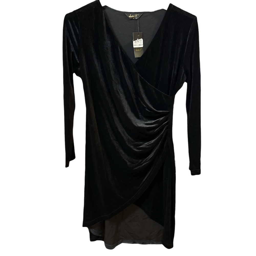 Elegant Black Velvet Seta T Long Sleeve Dress